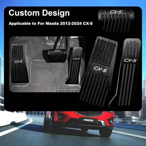 Vista 2 de BOYUER Juego de 3 almohadillas antideslizantes para pedal de acelerador de gas de freno de aluminio sin perforaciones para Mazda CX-5 2013-2025 Negro
