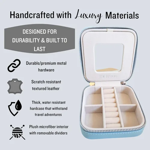 Vista 4 de Caja organizadora de joyas de viaje, joyero de viaje, pequeño joyero para mujer, estuche de viaje de joyería, caja organizadora de aretes con espejo