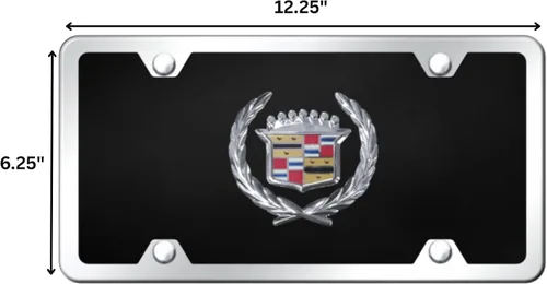Vista 6 de Acrílico negro con logotipo Cadillac Classic, para placa de vehículo con bordes cromados Logotipo cromado en placa acrílica negra