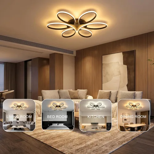 Vista 3 de Moderna lámpara LED de techo, 23 pulgadas, 70 W, con control remoto/aplicación, lámpara de montaje empotrado regulable para sala de estar, comedor