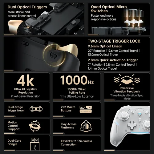 Vista 3 de Machenike G5Pro V2 1000HZ Wireless Gaming Controller for NS/PC/iOS/Android,Bluetooth 2.4G Wired PC Controller With Hot-Swappable Joystick,Optical