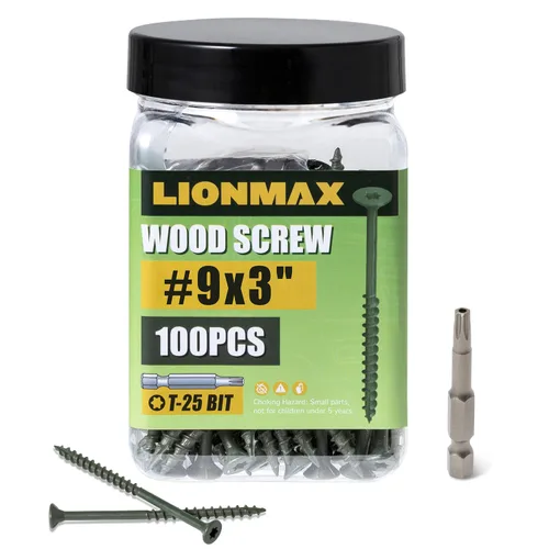 Vista 15 de LIONMAX Tornillos de cubierta de 2-1/2 pulgadas, tornillos para madera #9 x 2-1/2 pulgadas, 50 unidades, resistentes a la corrosión, revestimiento