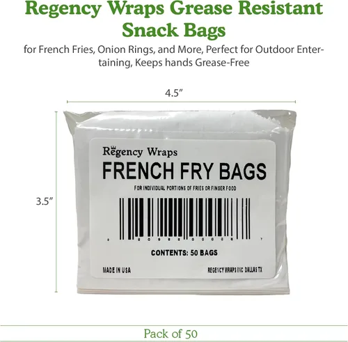 Vista 7 de Regency Wraps Bolsas de papas fritas resistentes a la grasa, bolsas de aperitivos, paquete de 50 Disposable Food Serving Pouches For Individual