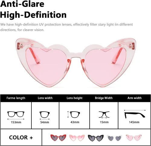 Vista 4 de WMAO Love - Gafas de sol en forma de corazón para mujer, estilo clásico de ojo de gato, estilo retro
