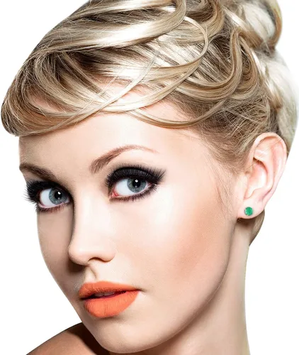 Vista 4 de Aretes de oro amarillo macizo de 14 quilates con esmeralda de 0.95 quilates "Spring Doesn't Fade