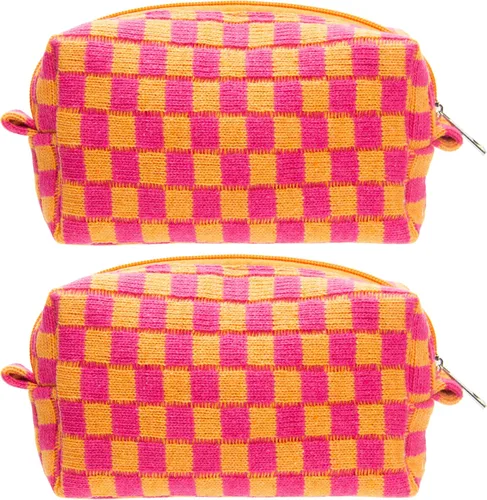 Vista 61 de PAZIMIIK Bolsa de Maquillaje a Cuadros para Bolso Portátil con Cremallera, Estuche Pequeño de Cosméticos para Accesorios de Viaje, Azul Ártico
