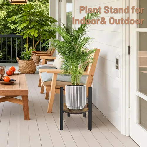 Vista 6 de Soporte ajustable para plantas de interior moderno de mediados de siglo, se adapta a macetas de 8 a 13 pulgadas, taburete de madera estable