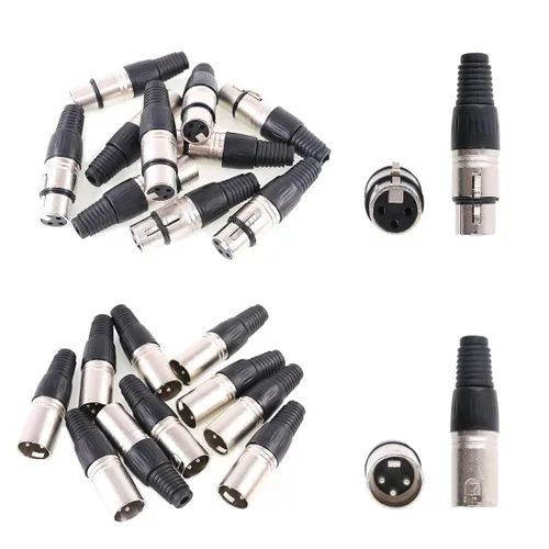 Vista 4 de Glarks Paquete de 20 conectores XLR de 3 pines macho/hembra, micrófono de audio, conector de enchufe de audio, carcasa plateada negra