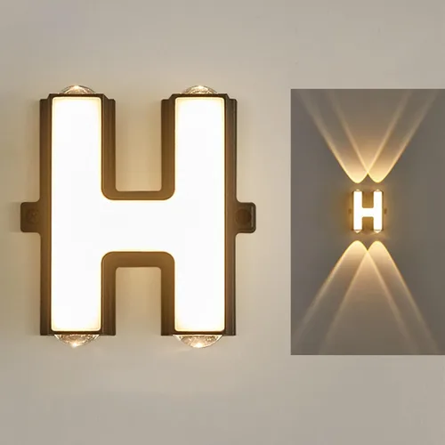 Vista 11 de Aplique de pared con letras para exteriores, aplique de pared LED, blanco cálido, impermeable, iluminación exterior para decoración de casa Letra A