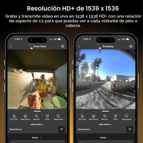 Vista 4 de Wyze Timbre de video con batería, cámara inalámbrica, 1536 x 1536 HD+ con visión nocturna a color, audio de 2 vías, vista 1:1 de cabeza a pies