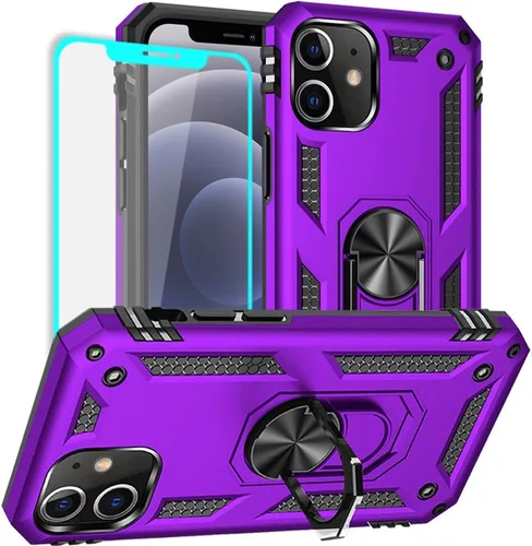 Vista 17 de Yiakeng Funda para iPhone 12 Mini: Funda para iPhone 12 Mini con protector de pantalla HD, fundas protectoras de grado militar con anillo para Verde