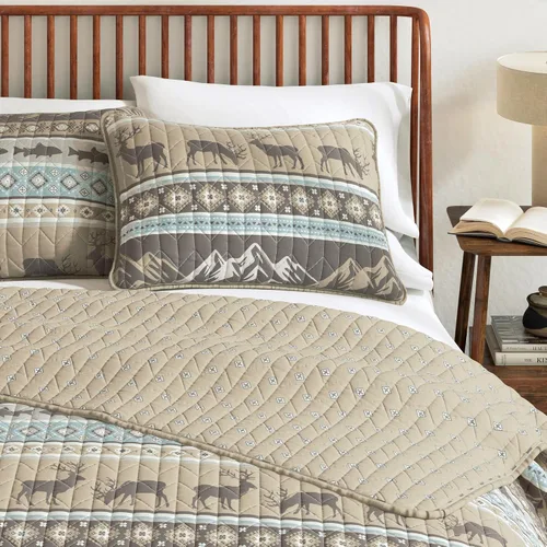 Vista 6 de Great Bay Home - Juego de 3 piezas de colcha reversible de estilo rústico de cabaña con 2 fundas decorativas de almohada, para todas las estaciones
