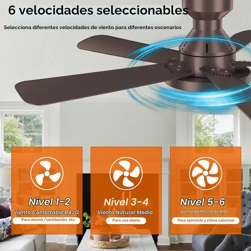 Vista 7 de Ventiladores de techo con luces, ventilador de techo empotrado de perfil Marrón