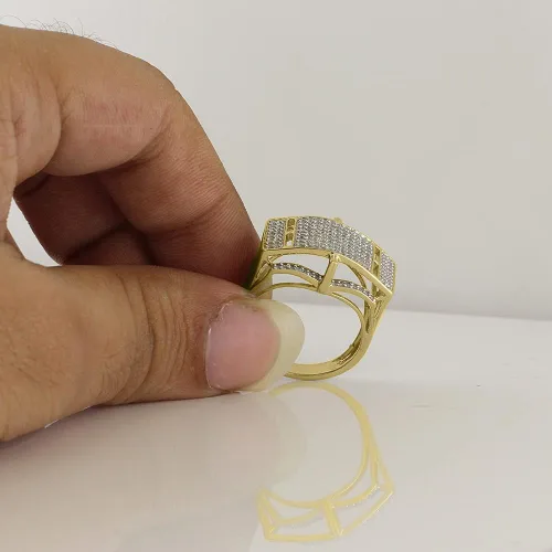 Vista 5 de Halo Jewelers Anillo de boda de 0,90 quilates para hombre, oro blanco y amarillo de 10 quilates (claridad I1-I2), anillos de diamantes para hombre