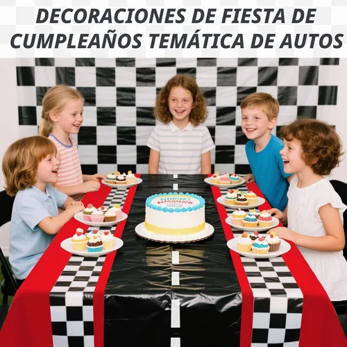 Vista 4 de 3 manteles de plástico rojos para autos de carreras, a cuadros, 54 Negro Rojo Lane