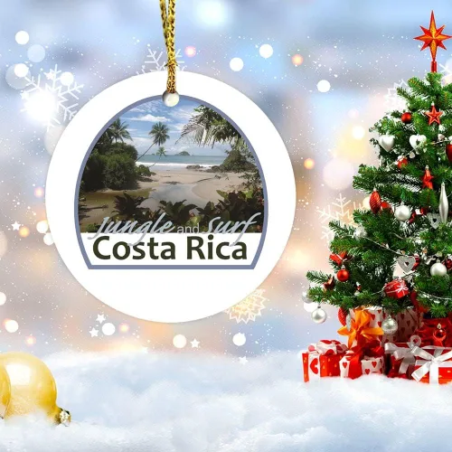 Vista 5 de Adornos navideños de Costa Rica, selva y surf, paisaje de playa, adorno de cerámica, decoración del hogar, colgantes colgantes, adorno de Navidad
