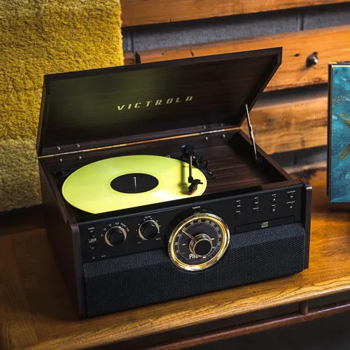 Vista 8 de Victrola Metropolitan - Reproductor de discos Bluetooth 4 en 1 y centro multimedia - Tocadiscos de 3 velocidades accionado por correa con altavoces