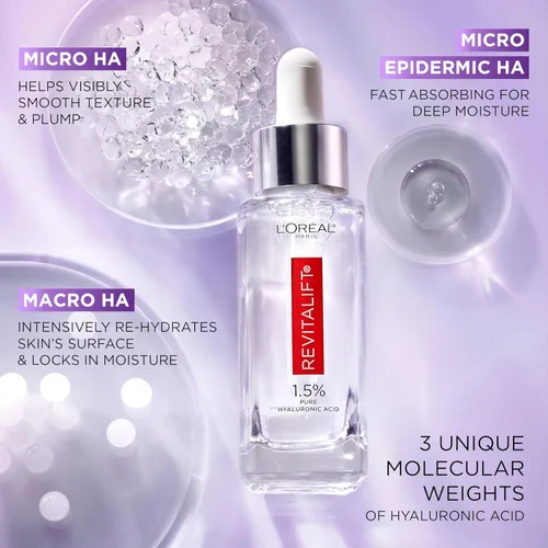 Vista 4 de L'Oreal Paris Revitalift - Suero facial de ácido hialurónico puro 1.5% + suero nocturno de retinol puro al 0.3%, 1 kit