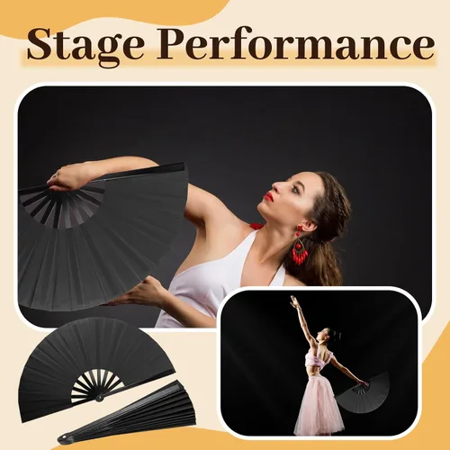 Vista 5 de 5 ventiladores plegables chinos grandes para baile de línea, ventiladores de clacking para baile de línea, ventiladores de mano plegables, Negro