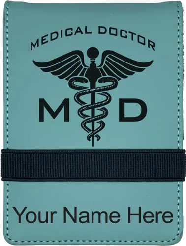 Vista 10 de LaserGram Mini padfolio con bloc de notas y bolígrafo, médico médico, grabado personalizado incluido (negro con oro)