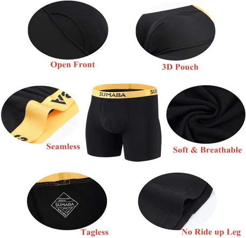 Vista 2 de Calzoncillos tipo bóxer de pierna larga para hombre, con bolsa que no se sube, de bambú, transpirables