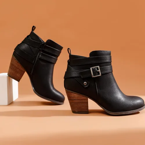 Vista 7 de Luoika Botines anchos para mujer, tacón medio extra ancho con cremallera lateral.