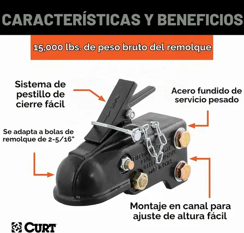 Vista 3 de CURT 25328 Acoplador de remolque ajustable para montaje en canal, bola de enganche de 2-5/16 pulgadas, 15,000 libras, B