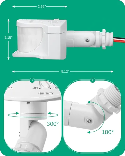 Vista 7 de EDISHINE Sensor de movimiento de 240 grados, detector de movimiento de repuesto para luces exteriores, tiempo ajustable y rango de detección