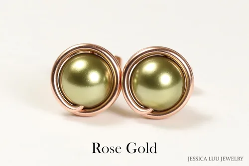 Vista 3 de Jessica Luu Jewelry Pendientes de perlas de oro verde oliva 0.236-0.394 in hechos a mano