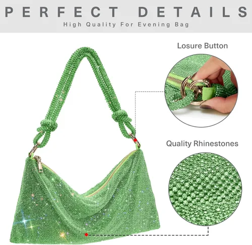 Vista 9 de WLLWOO WLLWOO Bolsos de mano con diamantes de imitación para mujer, bolsos de noche elegantes, bolsos cruzados brillantes para fiesta, club, boda