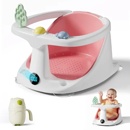 Vista 11 de Asiento de baño para bebés de 6 meses en adelante, asientos de bañera para bebés sentados con taza de enjuague, antideslizante, cómodo, esenciales