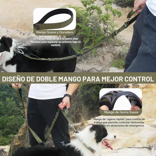 Vista 7 de Hotsky Correa táctica para perro resistente para perros medianos y grandes que tiran, 4-6 pies, resistente correa elástica para perro que absorbe