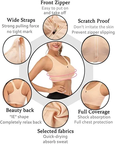 Vista 2 de Sujetador deportivo con cremallera frontal para mujer, brasier deportivo inalámbrico para postcirugía, brasier deportivo de yoga activo