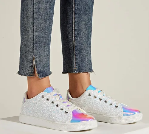 Vista 9 de LUCKY STEP - Tenis de moda para mujer, con brillantina y cordones