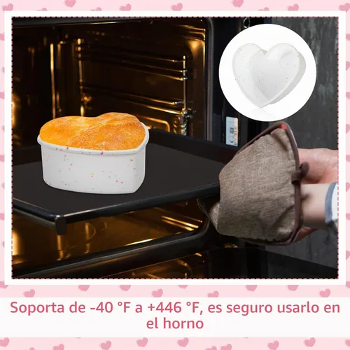 Vista 5 de Dandat - Moldes antiadherentes de silicona con forma de corazón de 6 Blanco
