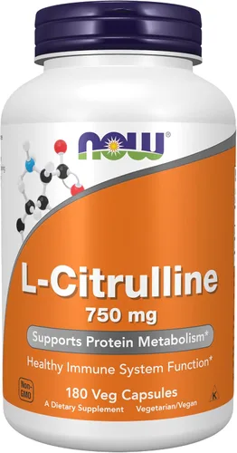 Vista 8 de NOW Foods Suplementos, L-citrulina 750 mg, apoya el metabolismo de proteínas*, aminoácidos, 90 cápsulas vegetales