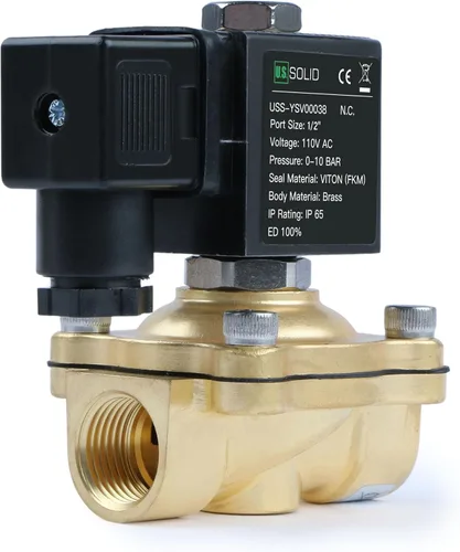 Vista 2 de U.S. Solid Válvula solenoide de latón de 1/2" -110V 120V AC, normalmente cerrada, válvula eléctrica de 10 bar para agua, aire, diesel