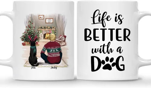 Vista 8 de Taza Personalizada de Gossby para Perros - La vida es mejor con perros (2 hombres - 2 perros) - Taza de perro personalizable para papás de perros