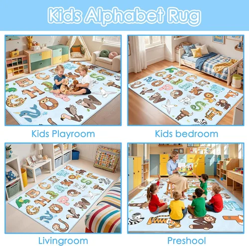 Vista 3 de Alfombras infantiles para sala de juegos, alfombra ABC de 2.5 x 4 pies para niños pequeños, alfombra de aprendizaje educativo, alfombra