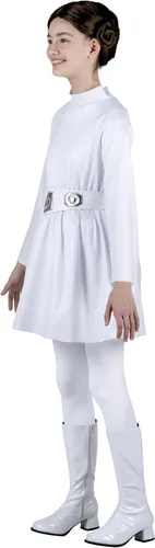 Vista 4 de STAR WARS Princesa Leia - Disfraz oficial de Halloween para jóvenes, vestido con capucha con cinturón y peluca (S) Multi