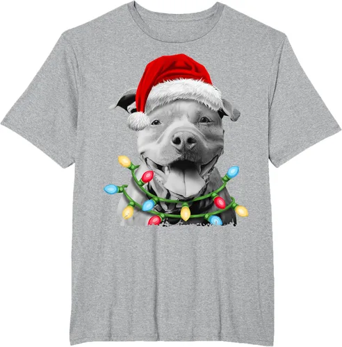Vista 45 de Pit Bull Santa - Camiseta de perro con luces para árbol de Navidad para niños, Negro, S