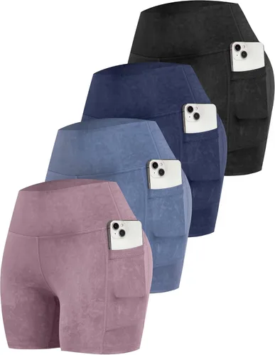 Vista 57 de CHRLEISURE - Pantalones cortos de ciclismo para mujer con bolsillos de licra, cintura alta, con control de abdomen para entrenamiento, yoga