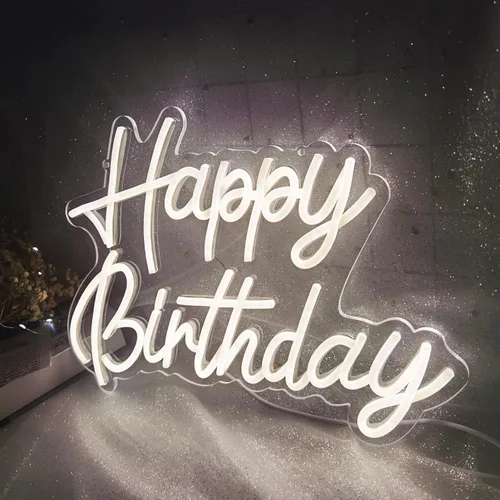 Vista 5 de Happy Birthday Neon Sign Reusable Warm White LED Neon Night Light Birthday Party Decorations USB Operated Decorative for Backdrop Party Bedroom Wall