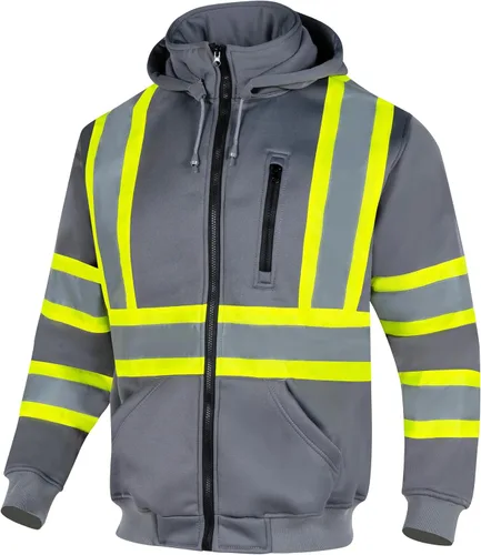 Vista 9 de VENDACE Sudadera con capucha de forro polar reflectante de alta visibilidad ANSI Clase 1 para hombres con capucha desmontable (negro, S)