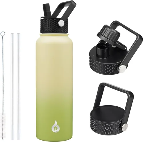 Vista 73 de BJPKPK Botellas de Agua Aisladas con Tapa de Pajita, Botella de Agua de Acero Inoxidable de 18oz, Termo Frío Caliente con 3 Tapas, Vaso de Viaje a