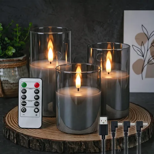 Vista 7 de GenSwin - Velas recargables con estación de carga, velas de cristal sin llama con control remoto, velas LED de pila parpadeantes que funcionan
