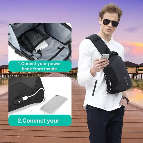 Vista 4 de Eurcool Bolsa de hombro para hombre, bolsa de mensajero pequeña, repelente al agua, bolsa cruzada para el pecho, para correr, senderismo, ciclismo