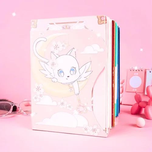 Vista 2 de BelugaDesign Sujetalibros de Cat Moon Anime lindo Kawaii mágico Kawaii rosa amarillo blanco pastel nubes flores de cerezo soporte decorativo