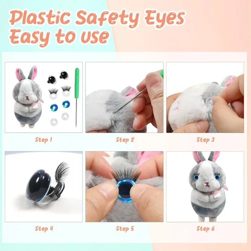 Vista 4 de TOAOB - 4 juegos de ojos de seguridad de 0.63 pulgadas con purpurina y arandelas y pestañas para Amigurumis de plástico azul para manualidades, ojos