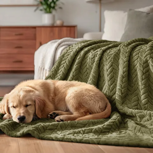 Vista 3 de Exclusivo Mezcla Manta de cama de forro polar suave, tamaño King, 90 x 104 Verde oliva